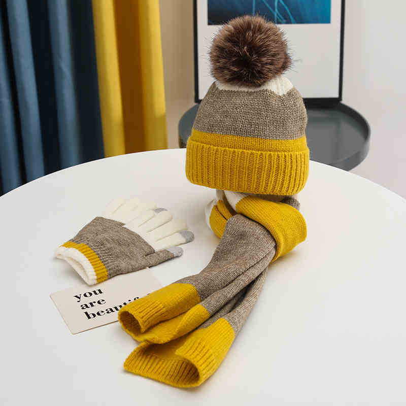 Childrens Fleece Thick Wool Hat Scarf Gloves 3-piece Set