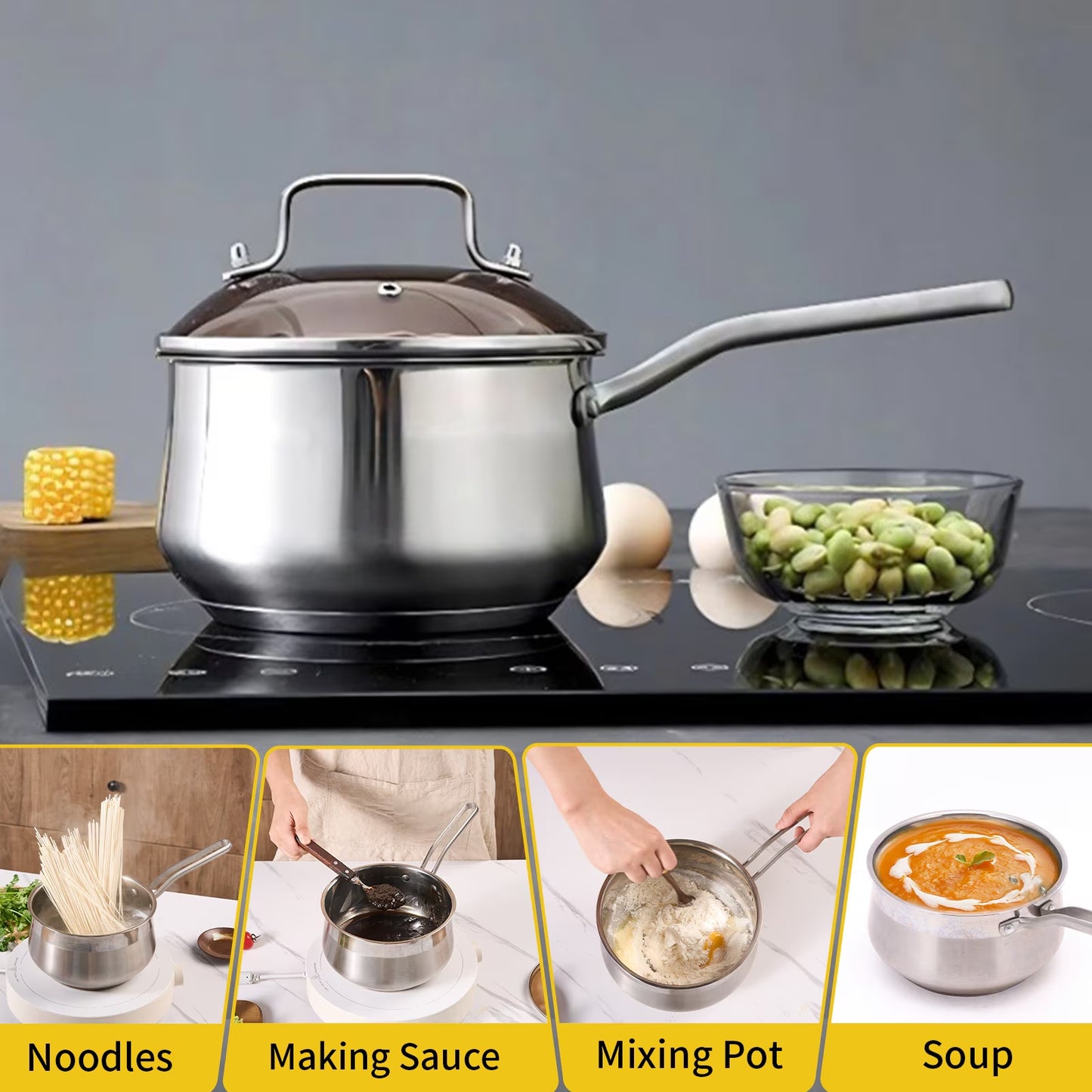 WANGYUANJI Non-Stick Stainless Steel Saucepan With Lid,