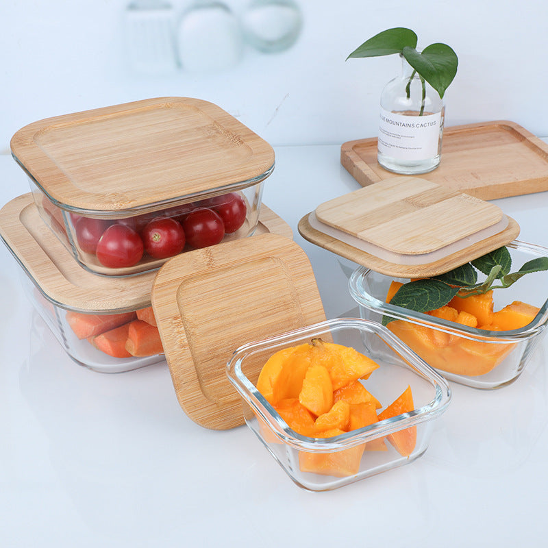 Bamboo Wood Lid Glass Lunch Box