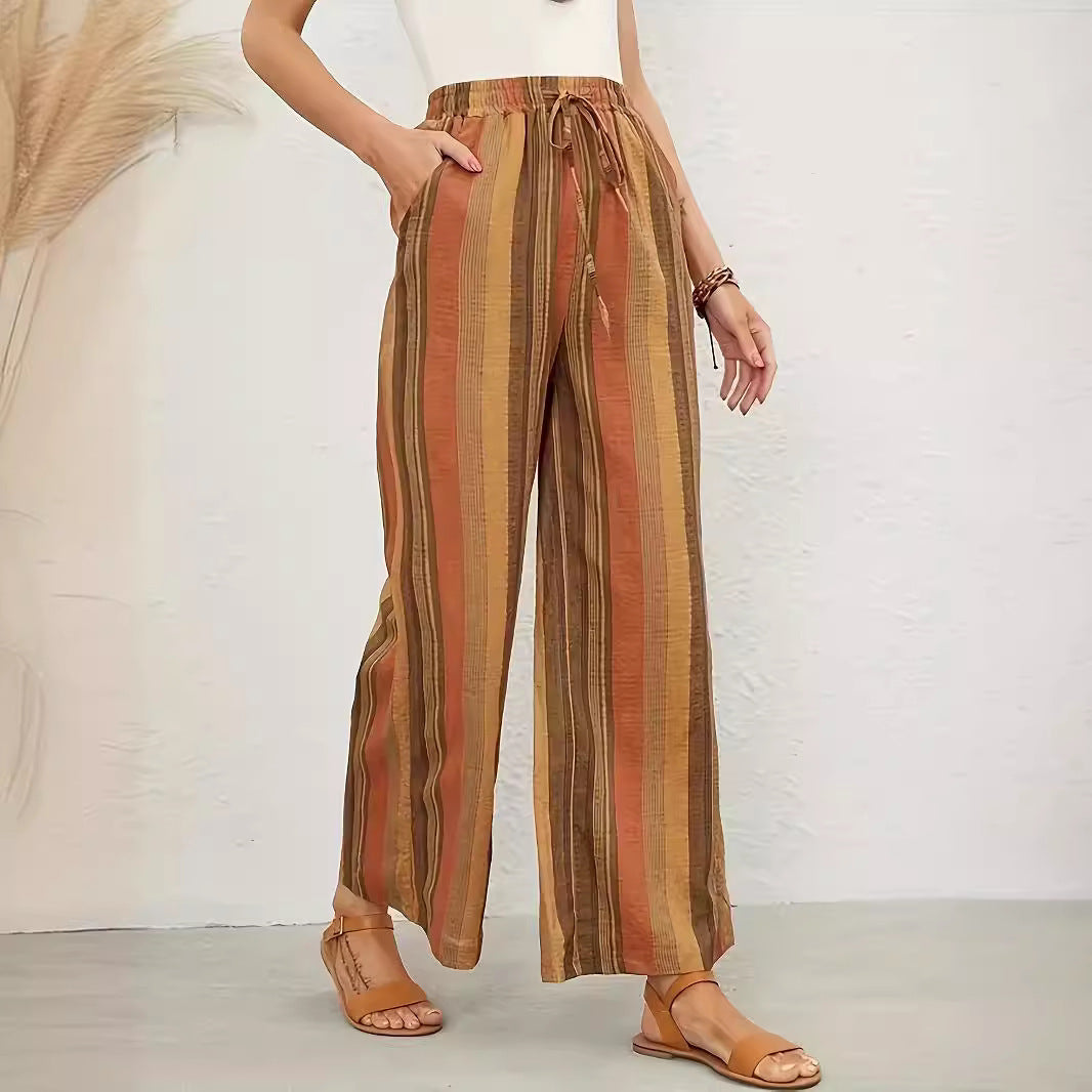 Womens Striped Loose Harem Pants Retro Artistic