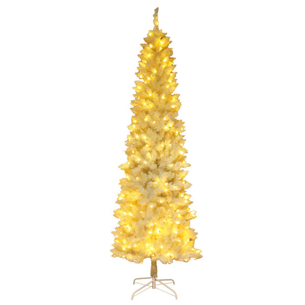 White 6.5ft, 250 Lights, Warm Color 8 Mode, 719 Branches, Pointed Pencil Shape, PVC Material Christmas Tree