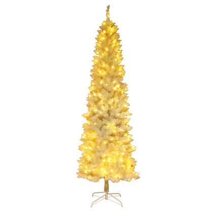 White 6.5ft, 250 Lights, Warm Color 8 Mode, 719 Branches, Pointed Pencil Shape, PVC Material Christmas Tree