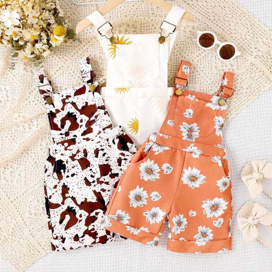 Girls Print Pocket Suspender dress