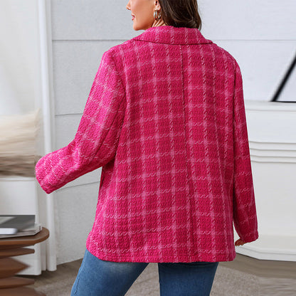 Temperament Commute Plaid Plus Size Coat