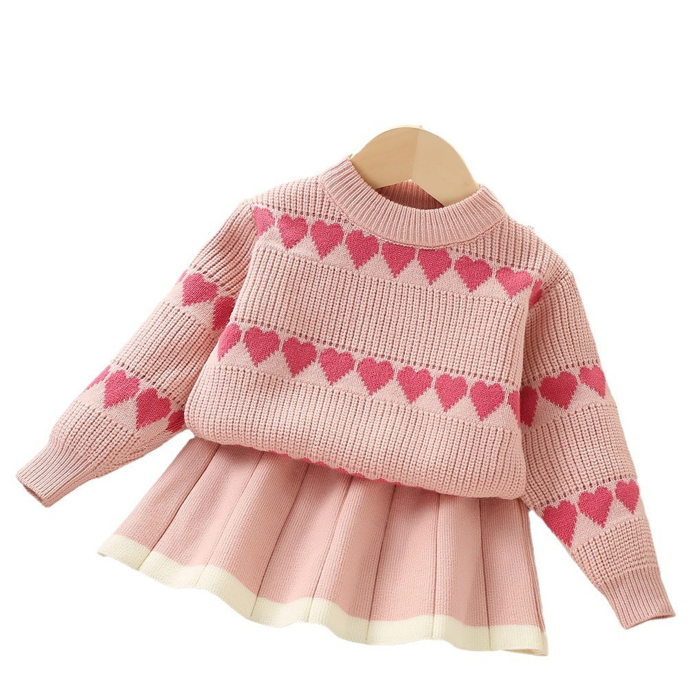 Girls Fashion Personality Heart Knitted Suit