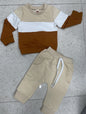 Boy's Three-color Stitching Long Sleeve Trousers Suit