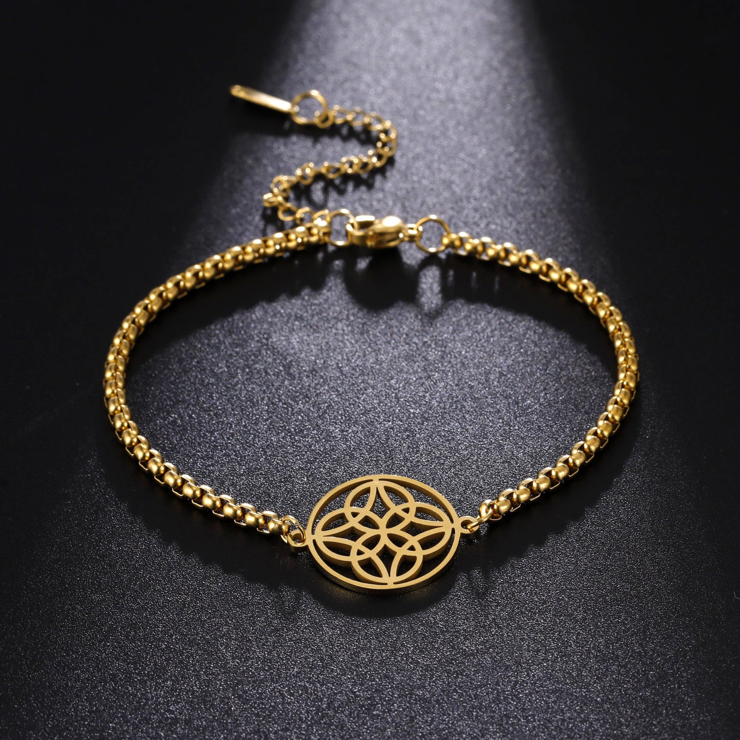 Womens 18K Gold Plating Celtic Knot Pendant Stainless Steel Bracelet