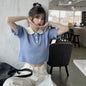 Doll Collar Puff Sleeve Sweater Women Polo Collar Retro Half-Sleeved Loose Crop Top