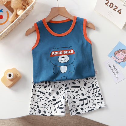 New Vest Suit Cotton Sleeveless Boy Summer Clothing Vest Two-piece Set Wholesale