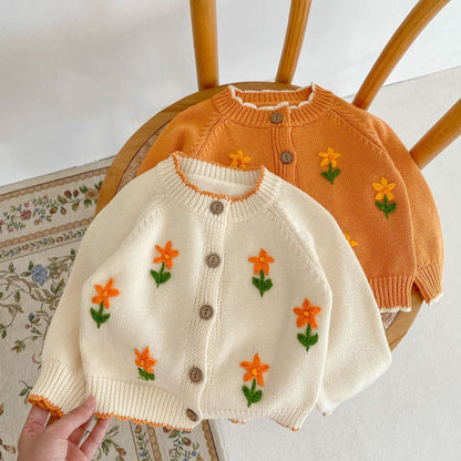 Hand Crochet Embroidered Flowers Knitted Sweater