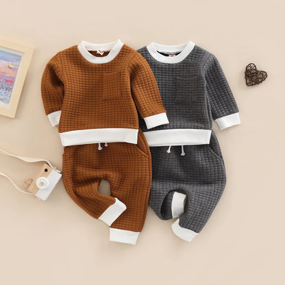 Childrens Plaid Long Sleeve Round Neck Tops