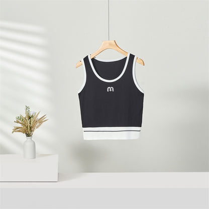 U-neck Camisole Contrast Color Slim Fit Bodybuilding All-match