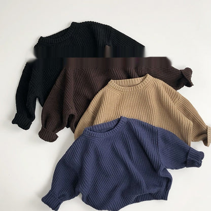 Solid Color Round Neck Children Sweater Men