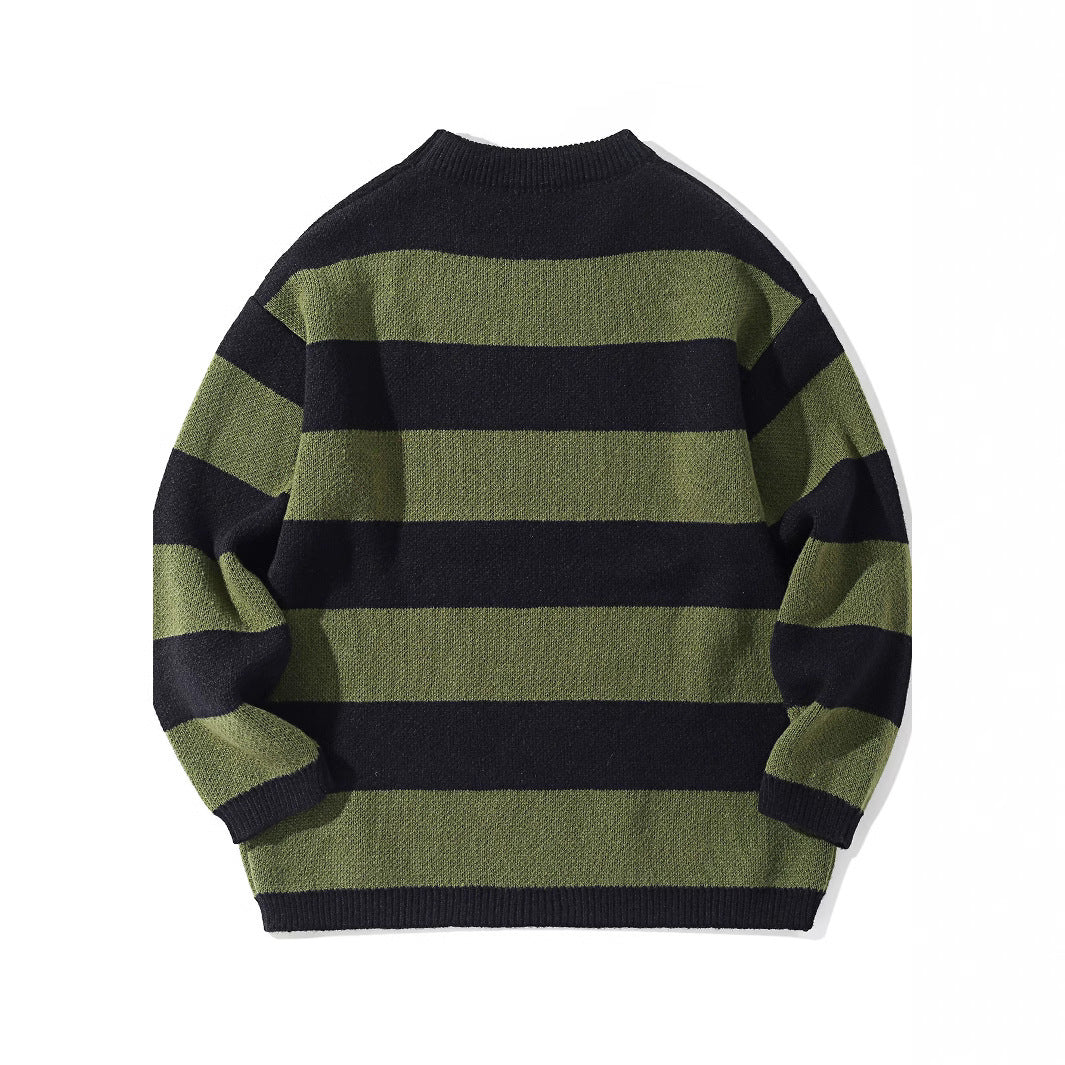 Mens Striped Round Neck Pullover Sweater