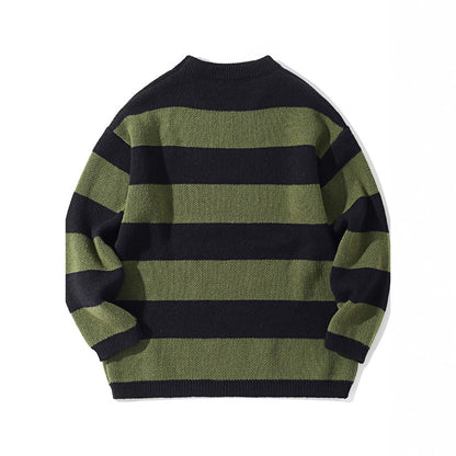 Mens Striped Round Neck Pullover Sweater