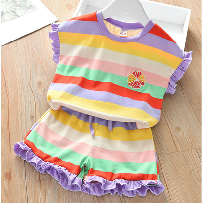 Girls Short Sleeve Top Two-piece Set