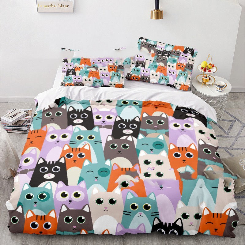 Cat Series 3d Digital Printed Quilt Cover Three-piece Set