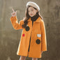 Girls Padded Lapel Color Matching Polka Dot Woolen Coat