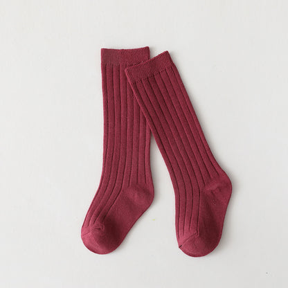 Sunken Stripe Socks Baby Plain Middle-long Stockings