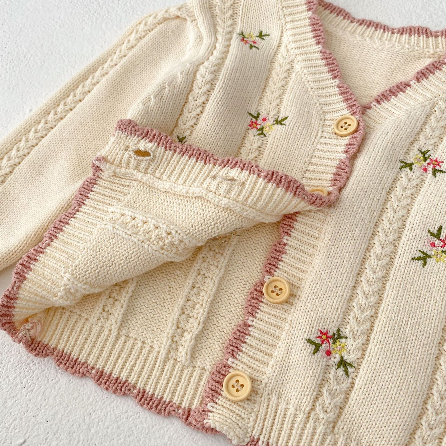 Baby Girl Small Floral Embroidered Knitted Cardigan Jacket