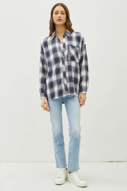 Womens Plaid Flannel Button Down Shirt