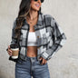 Womens Plaid Lapel Cropped Jacket