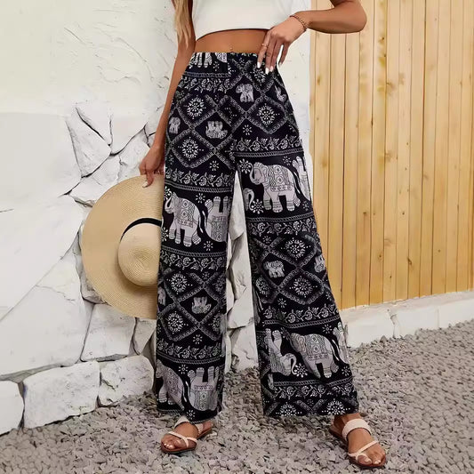 Women's Printed High Elastic Waist Loose Wide-leg Pants