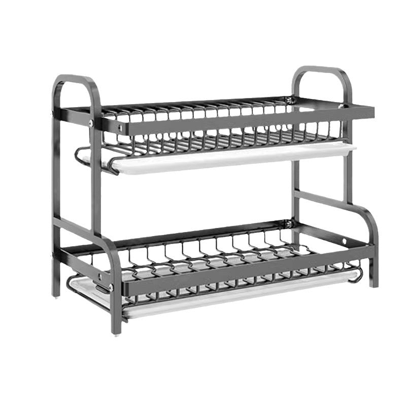 Multi-functional Carbon Steel Double-layer Tableware Storage Rack