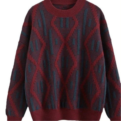 Rhombus Contrast Pullover Sweater