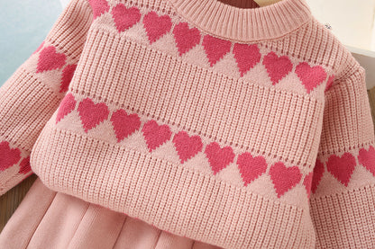 Girls Fashion Personality Heart Knitted Suit