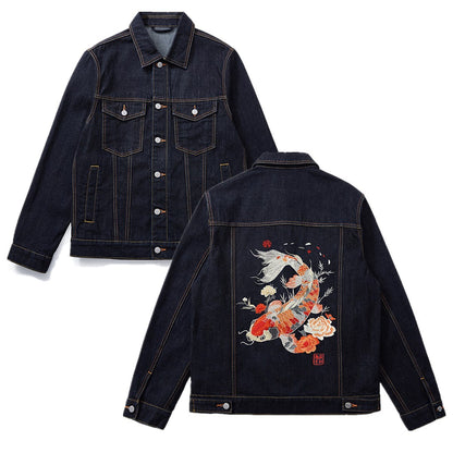 Mens Embroidered Koi Vintage Coat