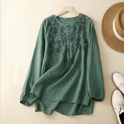 Embroidered Loose Artistic Vintage Women's Cotton Linen Shirt