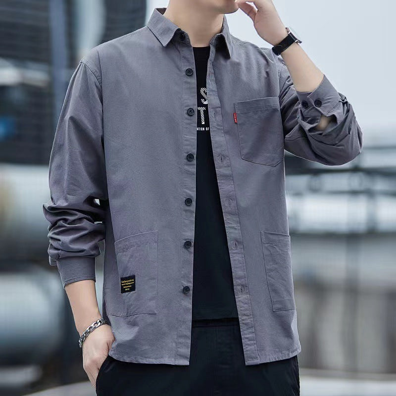 Mens Casual Lapel Long Sleeve Shirt With Pockets