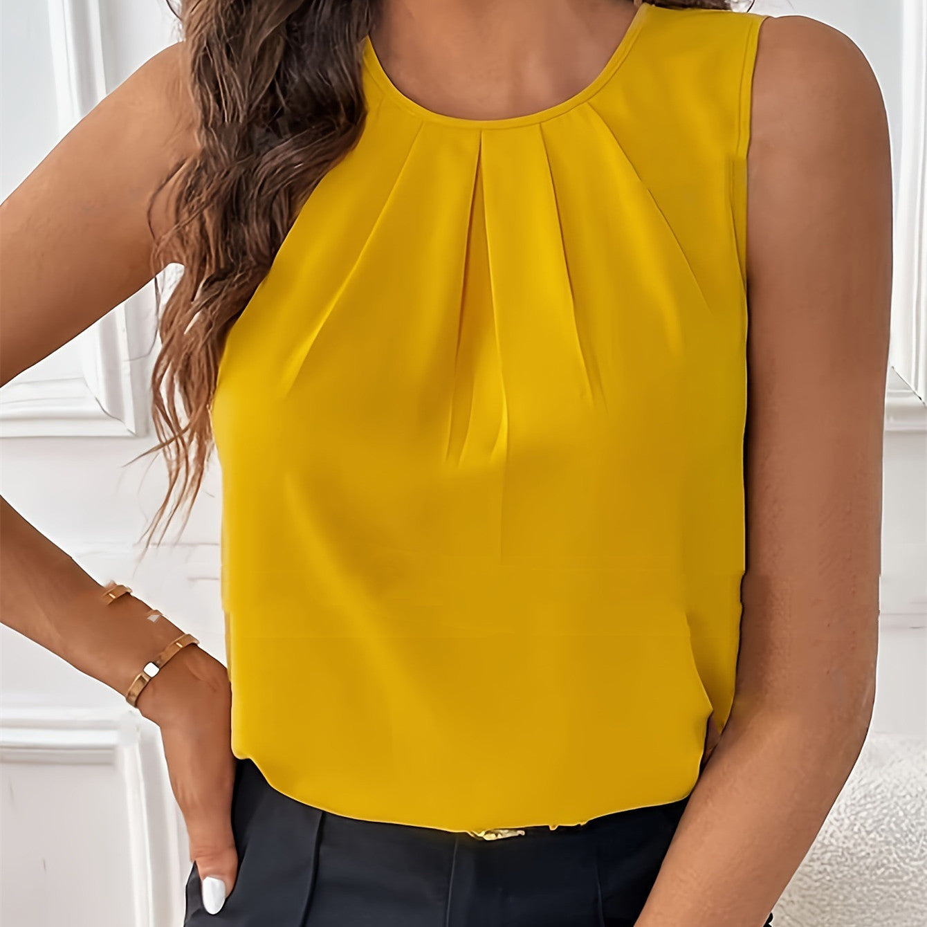 Sleeveless Button Versatile Simple Elegant Shirt Top