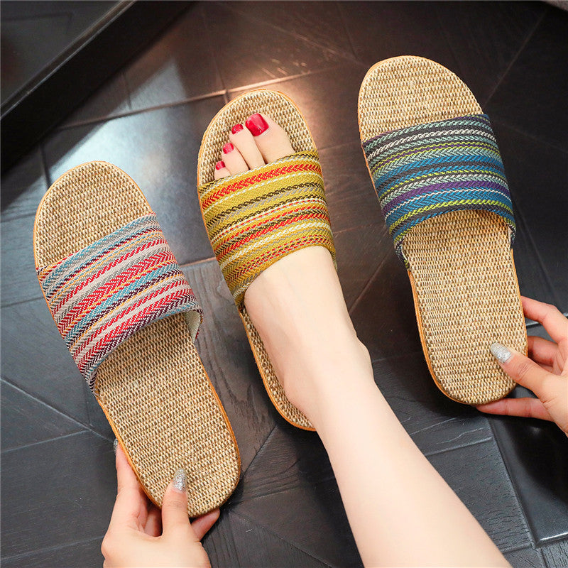 Linen Slippers Printed Cute