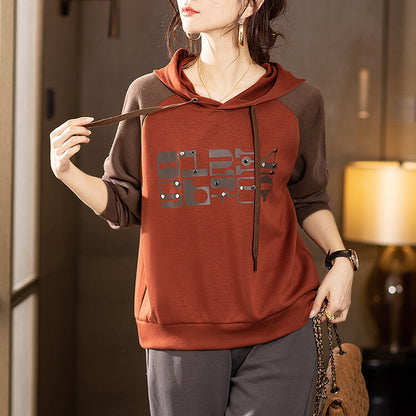 Womens Splicing Pullover Hooded Sweater