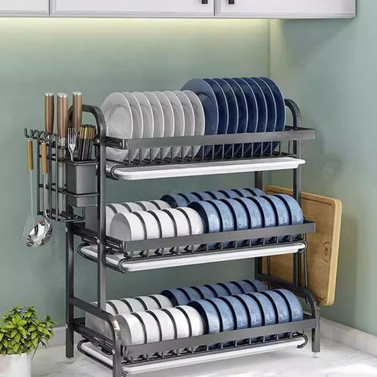 Multi-functional Carbon Steel Double-layer Tableware Storage Rack