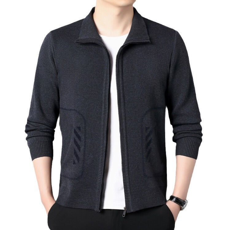 Mens Solid Color Knitted Cardigan