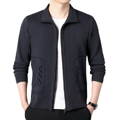 Mens Solid Color Knitted Cardigan