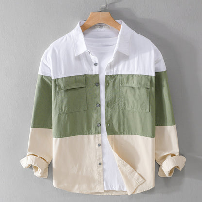 Mens Cotton Long Sleeve Stitching Shirt