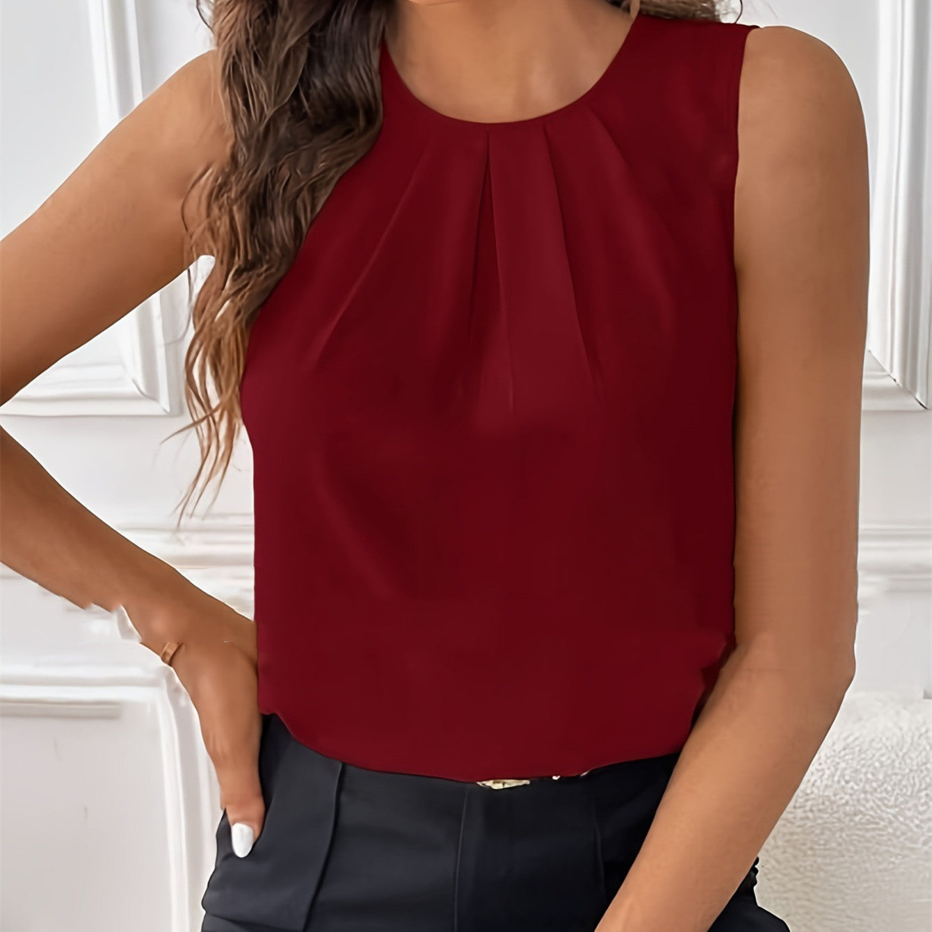 Sleeveless Button Versatile Simple Elegant Shirt Top