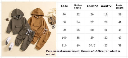 Solid Color Hooded Sweater With Pockets Overalls Suit Two-piece Set