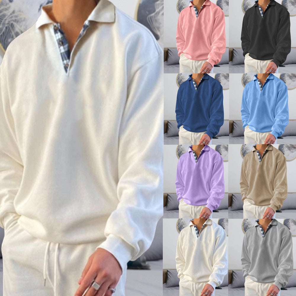 Long Sleeve V-neck Lapel Loose Hoodie Men's Wear