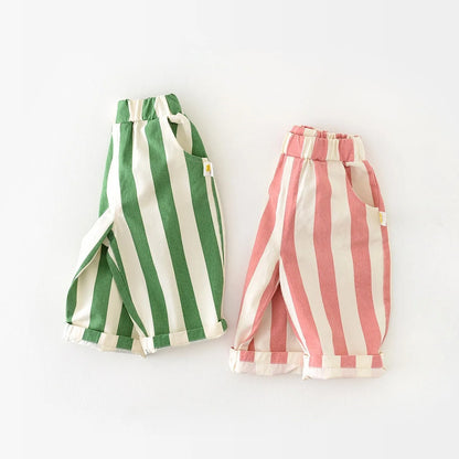 Infant Spring High Waist Color Striped Casual Trousers